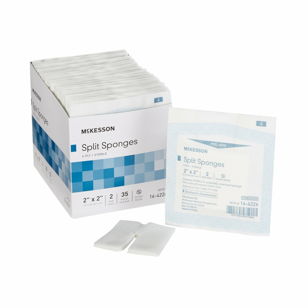 McKesson 6-Ply I.V. Drain Split Sponges Gauze Dressing Sterile 2 X 2″ 70 Ct
