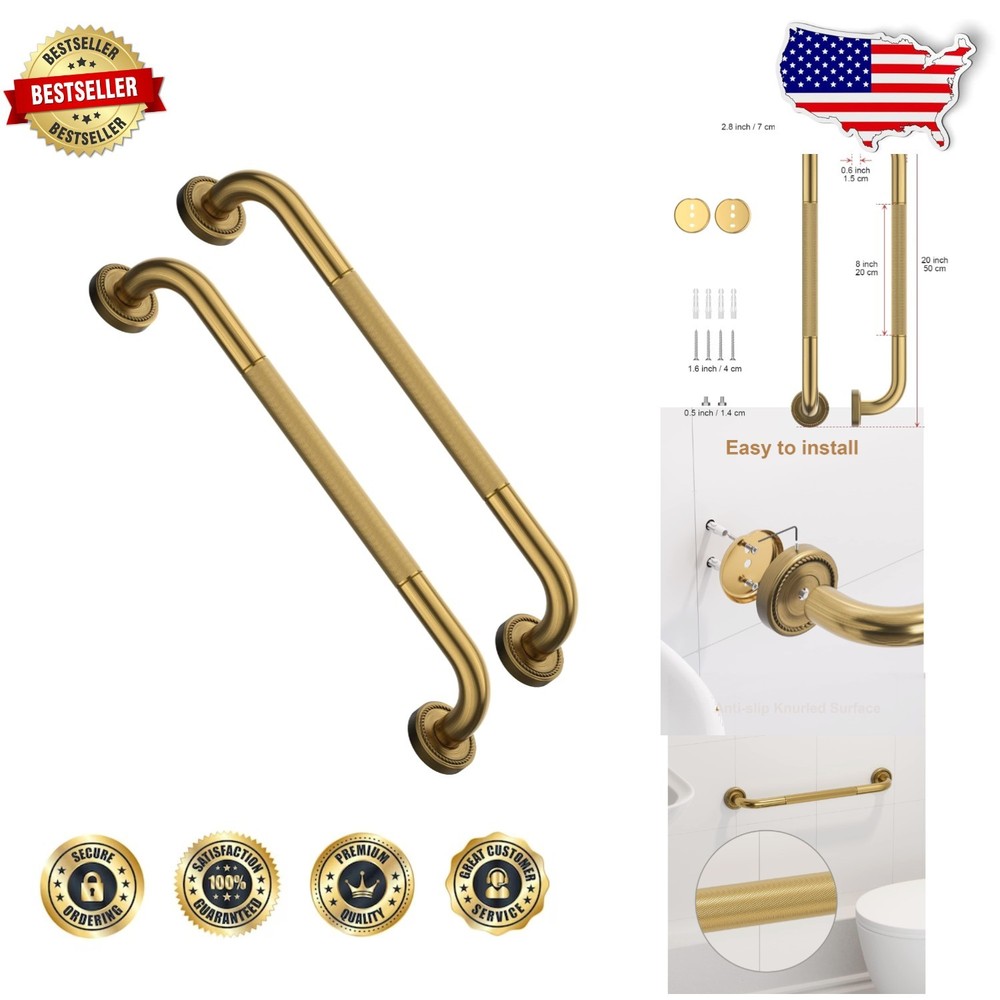 20 Inch Bronze Grab Bars | 2 Pack | Anti-Slip Grip | Elder Senior Safety