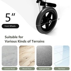 2-Button Folding Walker Height Adjustable Walking Aid with Seat 4 Wheels Brakes