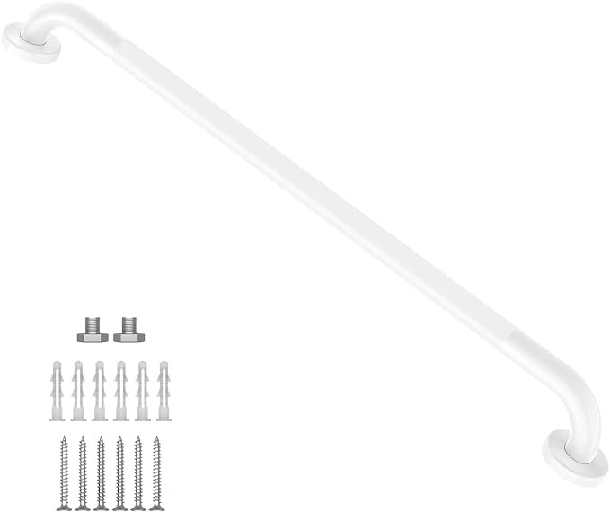 36 Inch White Shower Grab Bar Stainless Steel Anti-Slip Knurled Grip