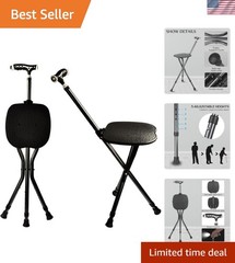 Portable Folding Walking Stick with Seat – 440 lbs Capacity & Adjustable Height