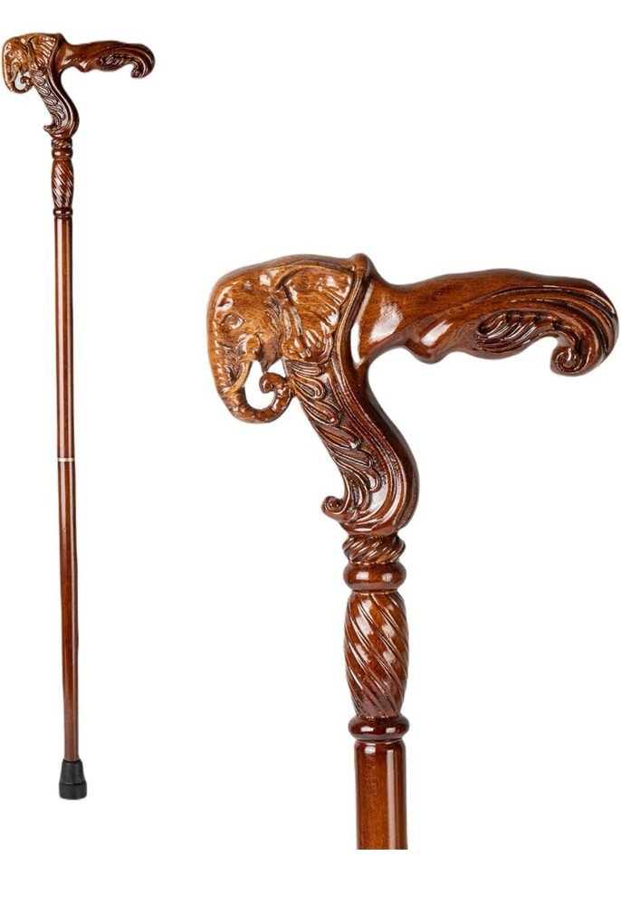 Fashionable Hand Carved Wooden Walking Cane Stick w/ Ergonomic Handle – 37 inch