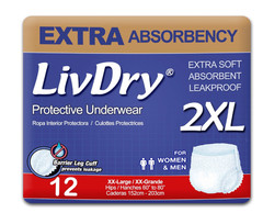 LivDry 2XL Adult Diapers Leak Guard Incontinence Underwear 12 Pack Unisex