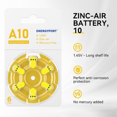 120 Pack ENERGYPORT Size 10 Hearing Aid Batteries 1.45V Zinc air Mercury free