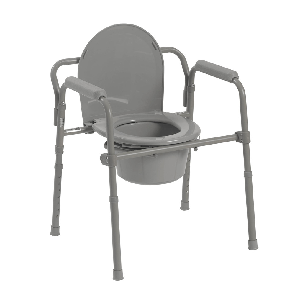 Steel Folding Deep Seat Bedside Commode Chair Heavy Duty Adult Gray 350 Lb drive