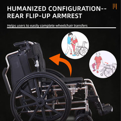 Foldable Transport Wheelchair for Adults Lightweight Aluminum 24″ PU Tires