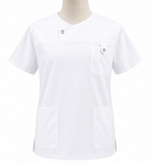 Men’s Medical Scrub Top Round Neck Metal Snap Buttons Medical Uniform Top
