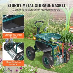 360° Swivel Seat & Steering Handle & Tool Tray 36x18x32in Green Workseat