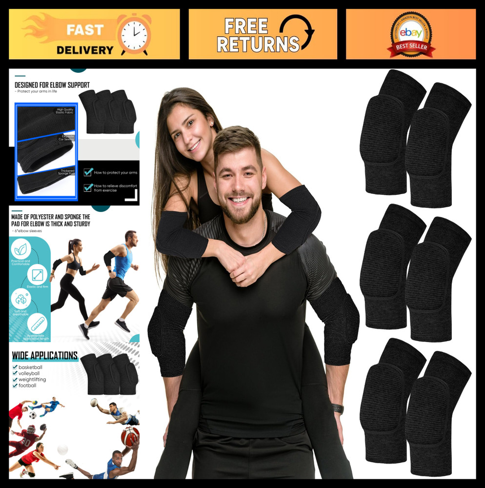 3 Pairs Elbow Pads Compression Support Brace for Volleyball, Basketball, Tennis,