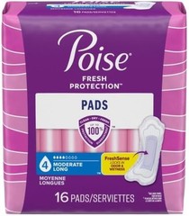 Poise Incontinence Pads, 16 Count, Long Length, 4 Drop Moderate Absorbency