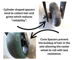 (4) Black Cone Spacers and (2) Replacement Axles for Wheelchair Caster Wheels.
