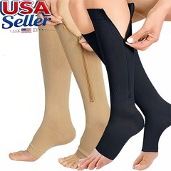1/3 Pairs Unisex Zip Up Compression Socks Orthotics Support Black Beige Open Toe