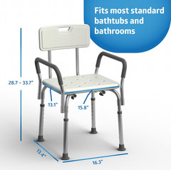Medline Shower Chair with Back Padded Armrests Adjustable 16-21 350lb