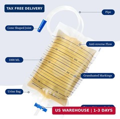 10 Pack Urinary Drainage Bags 1000ML Catheter Bags with Anti-Reflux Valve | Cath