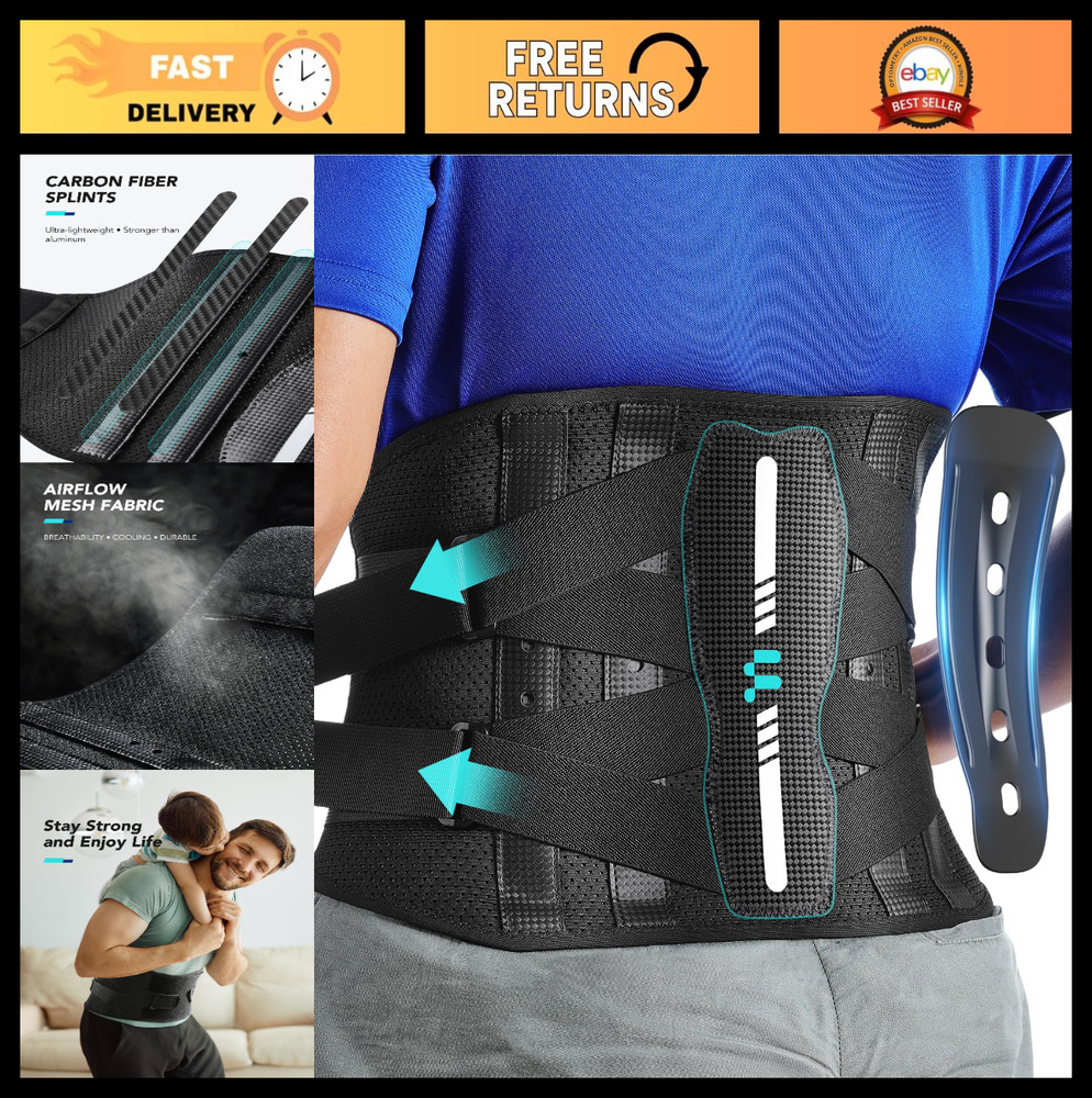 Lower Back Pain Relief Brace, Ergonomic Carbon Fiber Support, Ultra-Thin Adjusta
