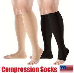 20-30 mmHg Medical Compression Socks for Women Men Knee High Open Toe Stockings