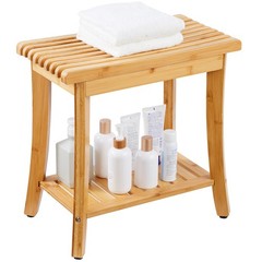 Uimoso Bamboo Shower Bench 19.1 x 11.3 x 18.3 in Shower Stool Chair for Bathroom