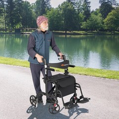 Goplus Folding Rollator Walker w/ 8” Wheels &Seat Supports up to 300 lbs Black