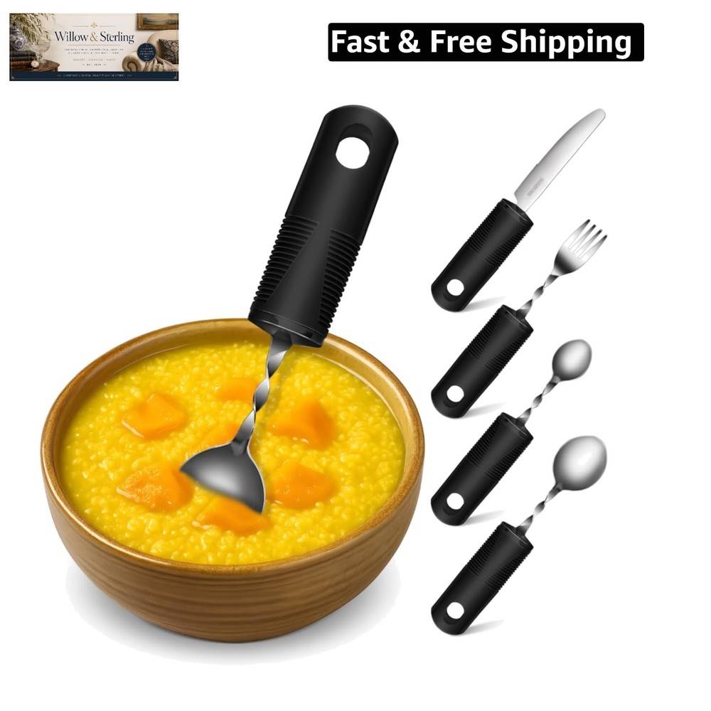 Adaptive Utensils Set, 4-Piece Weighted Silverware for Hand Tremors and Arthr…