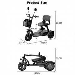 Folding Electric Mobility Scooter 1000W 48V 3 Wheel Electric Scooter Dual Motor