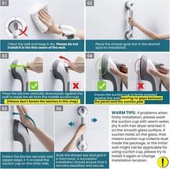 Armrest bar 2-piece set Suction cup detachable armrest, waterproof, gray