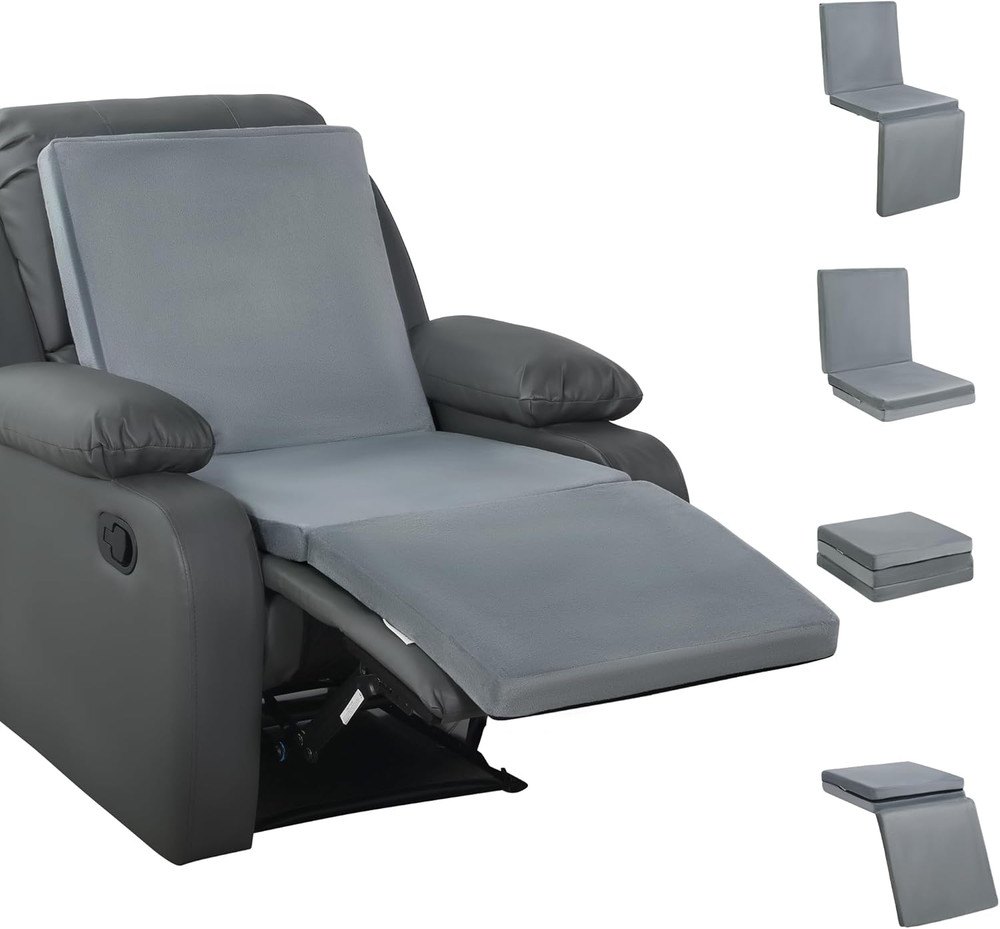 3-In-1 Recliner Seat Cushion with Lumbar Support Pillow & Footrest, Multi-Functi