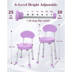 12.5 In. W 360° Swivel 6-Level Height Adjustable Non-Slip Aluminum Shower Seat w