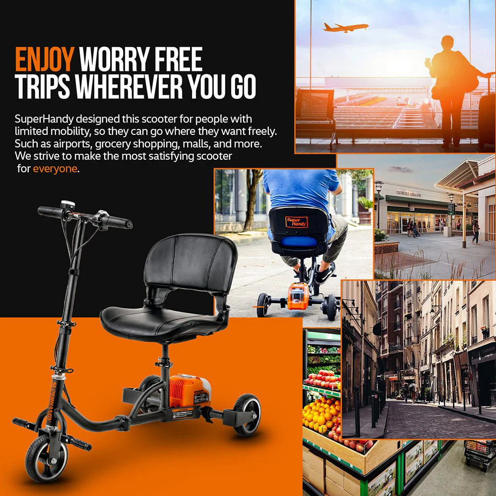 SuperHandy Mobility Scooter – Foldable, Weighs only 35 lbs, 6.5 Mile Range, 48v