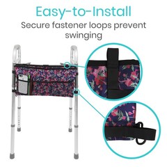 Vive Walker Bag – Accessories Wheelchair Basket Pouch (Water 1, Pink Floral