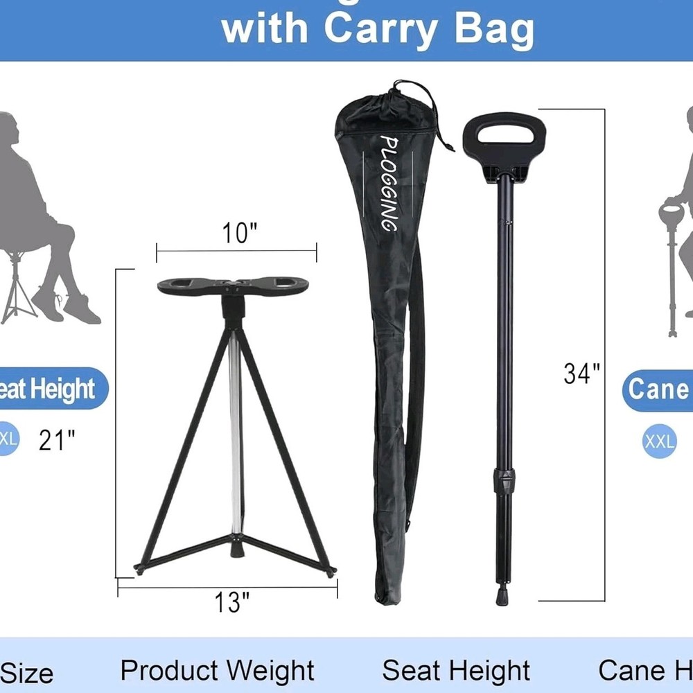 Limited Time Offer-Walking Stick w/Seat Lightweight CarryBag NonSlip 330lb Black