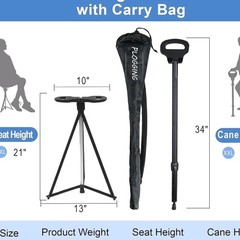 Limited Time Offer-Walking Stick w/Seat Lightweight CarryBag NonSlip 330lb Black