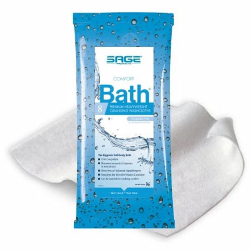 Rinse-Free Bath Wipe Comfort Bath Soft Pack Unscented 1 Packet / 8 Count By Sage