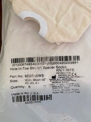 6-Pack NEW Prosthetic Stretch Spacer Sock 6SSS45WS 1- Ply Wide Short Distal Hole