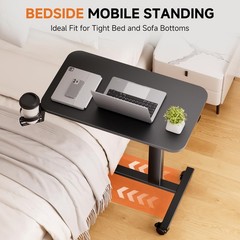 COMHOMA Adjustable Overbed Bedside Table with Lockable Wheels, Pneumatic Mobi…
