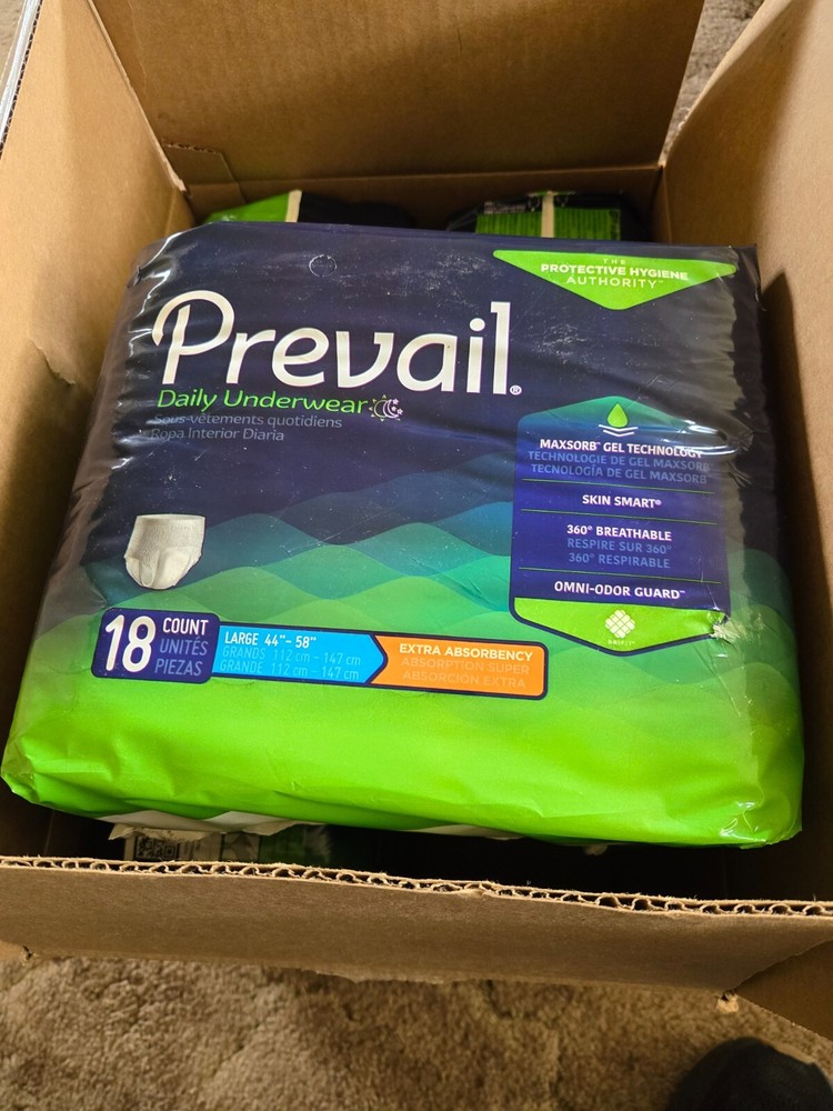 Prevail Adult Large (44-58″) Diapers, Size Chart in Pics, 1 pack of 18