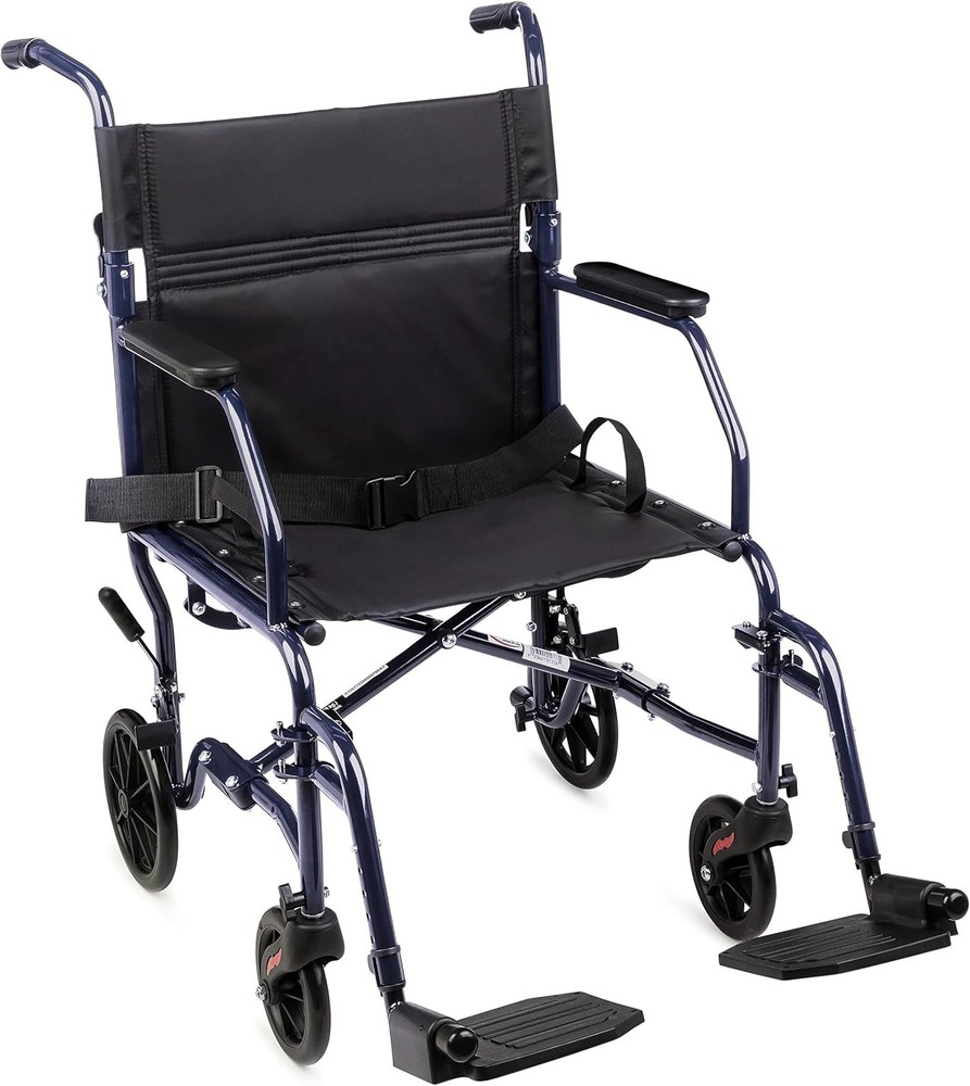 Folding Lightweight Transport Wheelchair with Secure Belt & Pneumatic Wheels