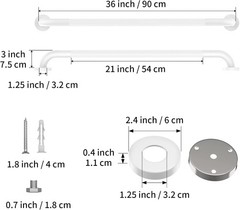 36 Inch White Shower Grab Bar Stainless Steel Anti-Slip Knurled Grip
