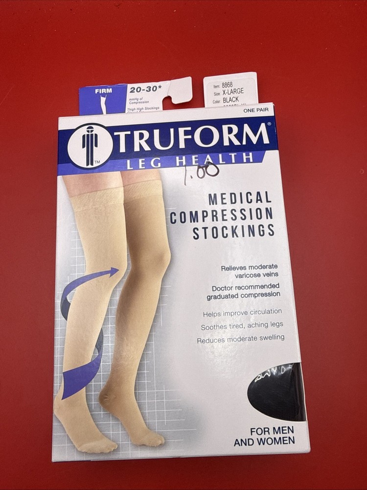 Truform Leg Compression Stocking 20-30mmHg Firm Black Size XL 8868BL-XL NEW