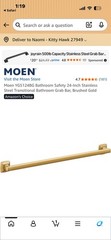 Moen YG5124BG Voss 24” Grab Bar Brushed Gold Bathroom Safety Bar New