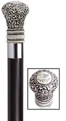 Simulated Scrimshaw Regency Bulb Knob w/ Bird Handle on Black Shaft Walking Cane