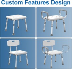 Shower Chair for Inside Shower with Padded Armrests and Back | Height Adjustable