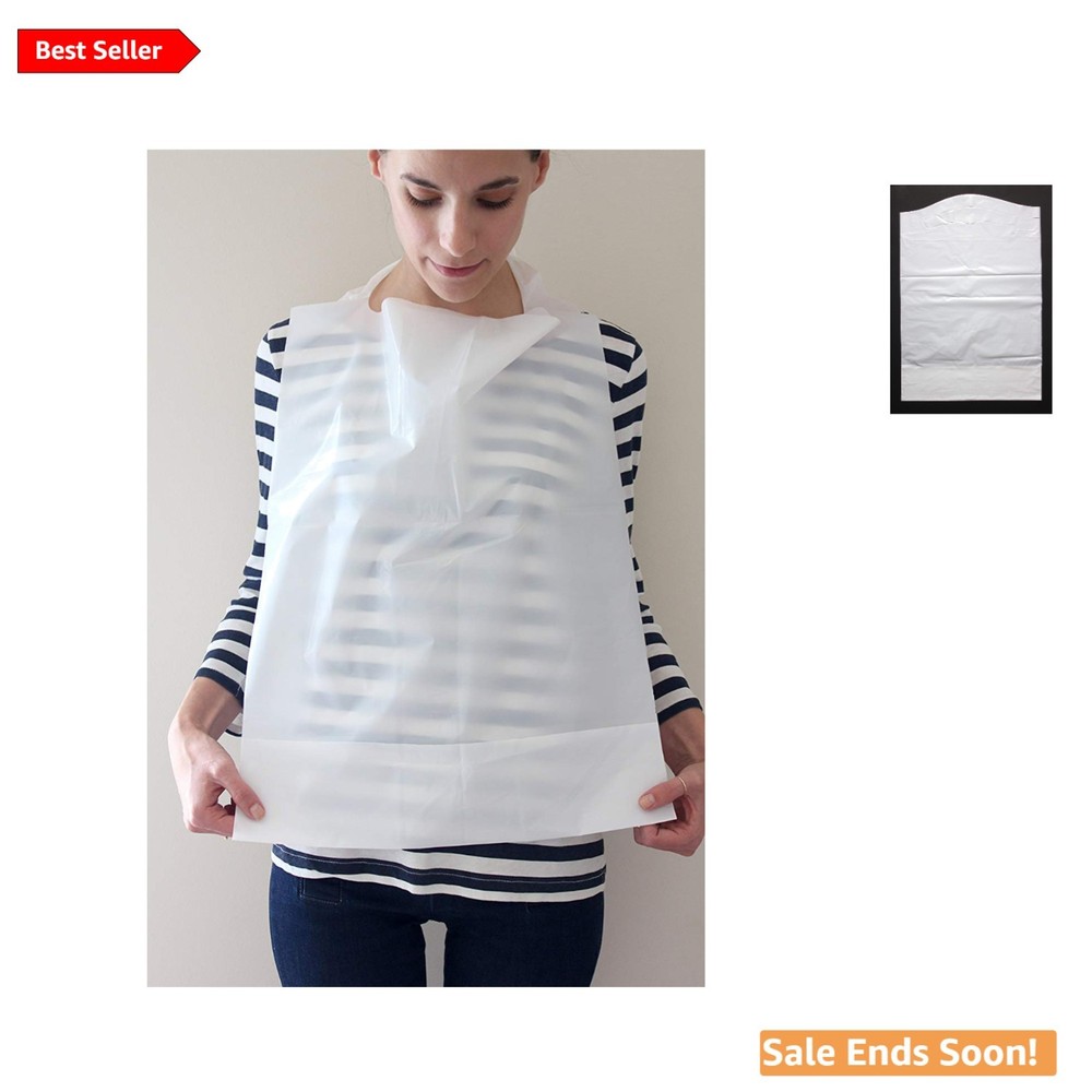 Disposable Adult Bibs with Crumb Catcher for Clean Dining White X-Large