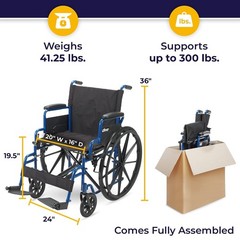 Drive Medical Blue Streak Lightweight Wheelchair – Blue- 20 inch