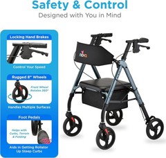 NOVA Star 8 Foldable Rollator Walker for Seniors (5’3″–6’2″), Wide Padded Back