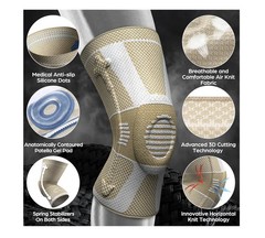 NEENCA Knee Brace Professional Knee Support Light Color Beige/Gold Sz M