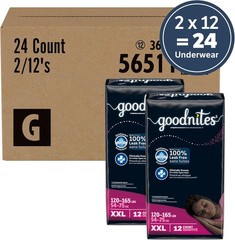 Nighttime Underwear, Size XXL (120-165 lbs), 24 Ct (2 Packs of 12), Packaging Ma
