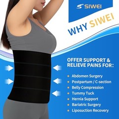 Abdominal Binder Pot urgery for Men and Women, 12″ 45″-60″ (L) Black – 4 Panel