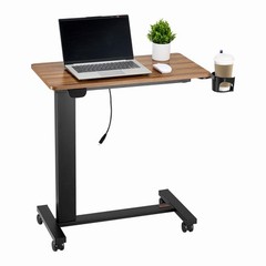 Uimoso Overbed Table Mobile Bed Side Desk with Electric Lifting & 4 Wheels Wood