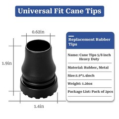 2 Pack 5/8 Inch Heavy Duty Rubber Cane Tips Replacement Walking Stick Caps