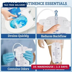 5 Pack 1000ml Sterile Leg Urinary Drainage Bags with 2 Adjustable Elastic Straps